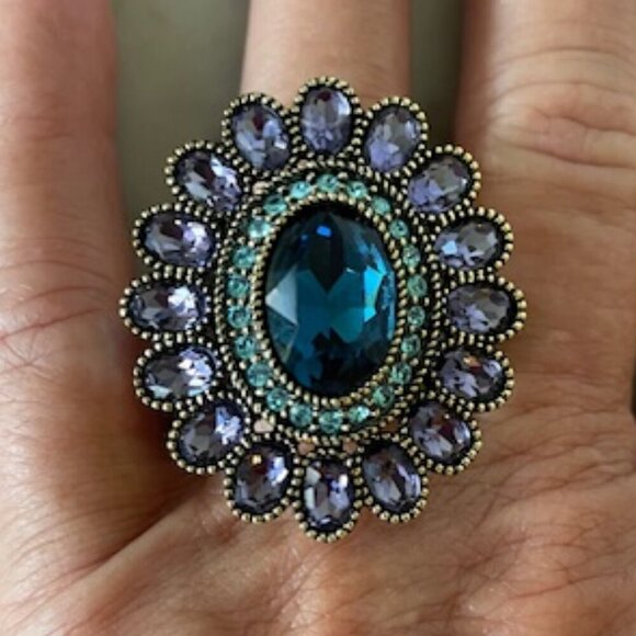 HEIDI DAUS Signed Amethyst Topaz Cocktail Statement Ring Costume 12 RARE - Picture 4 of 15